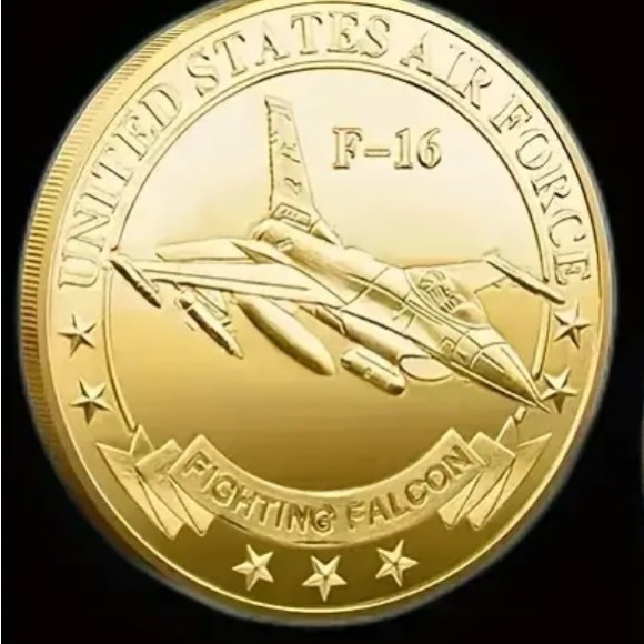 F-16 Challenge Coin Gold Tone - Picture 2 of 3